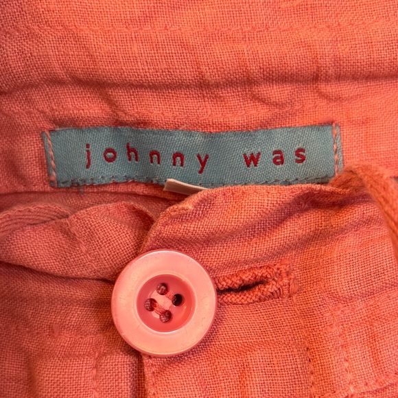 Johnny Was Size MEDIUM Coral Pink Linen Wide Leg Button-Front Pants - Picture 2 of 16